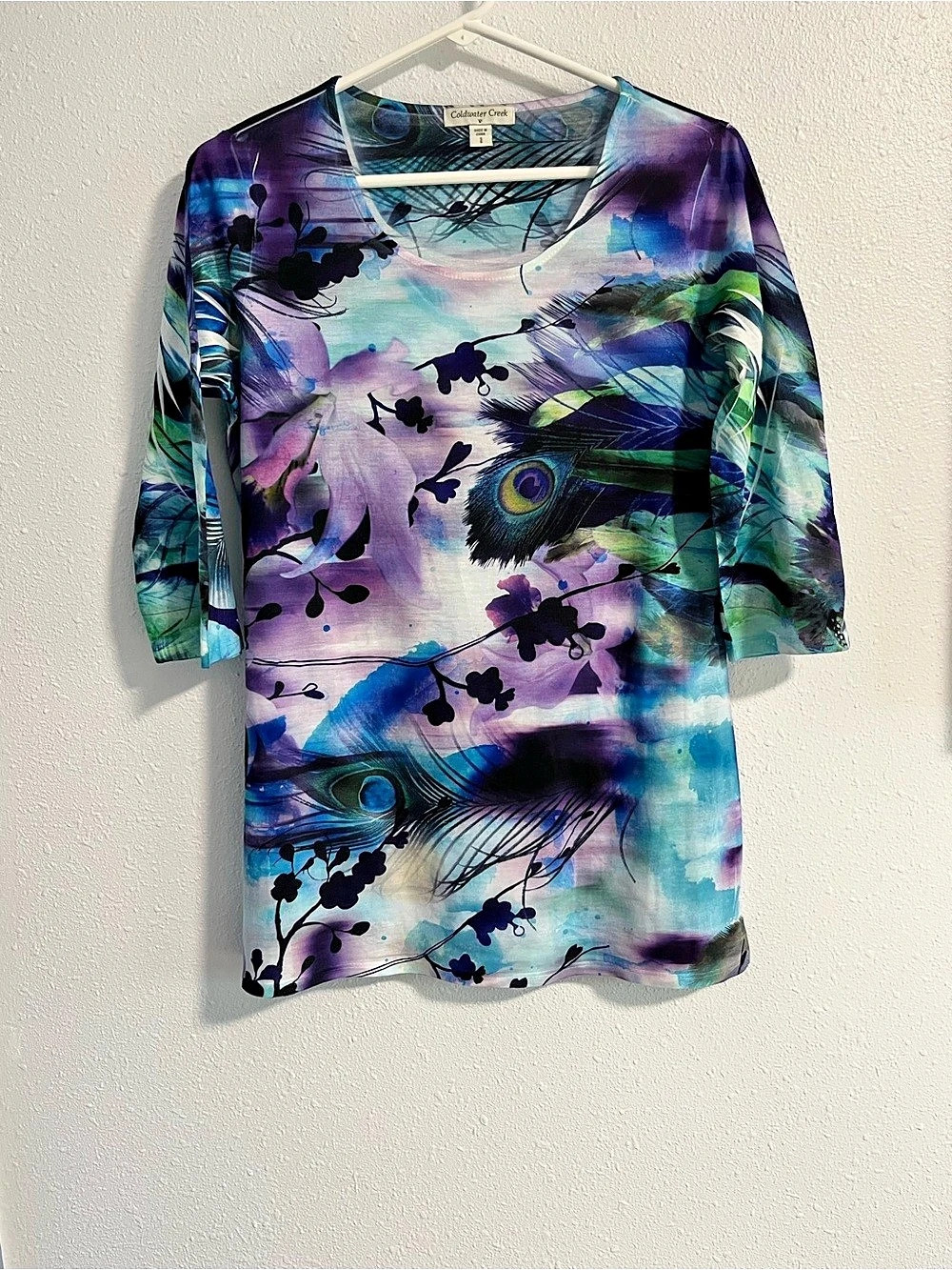 Coldwater Creek Floral Short Sleeve Top in Blue & Purple Size Small